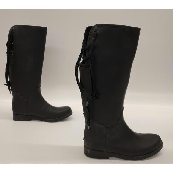 Coach Tristee Back Lace-Up Rain Boots Black‎ 10 - Picture 2 of 8